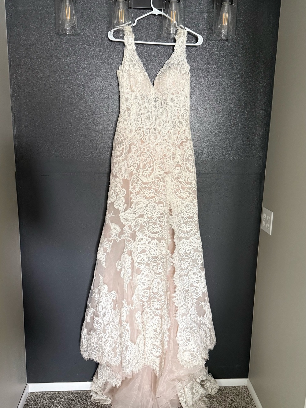 Allure Romance Style #3118 Wedding Dress Lace V-Neck With Slit in Ivory